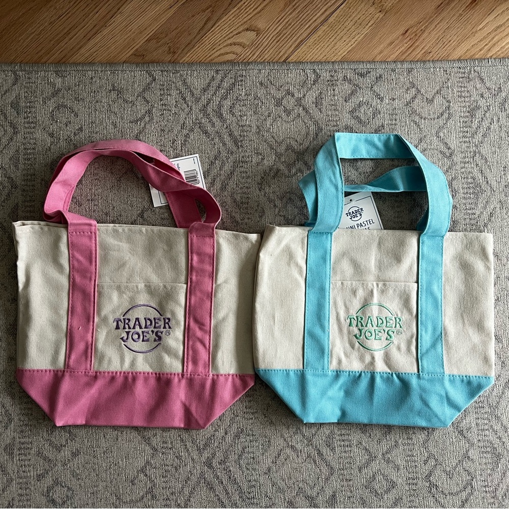 Trader Joe’s Mini Tote in Pastel Pink and Blue - NEW